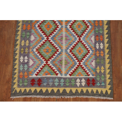 Geometric Kilim Reversible Wool Rug 3x5