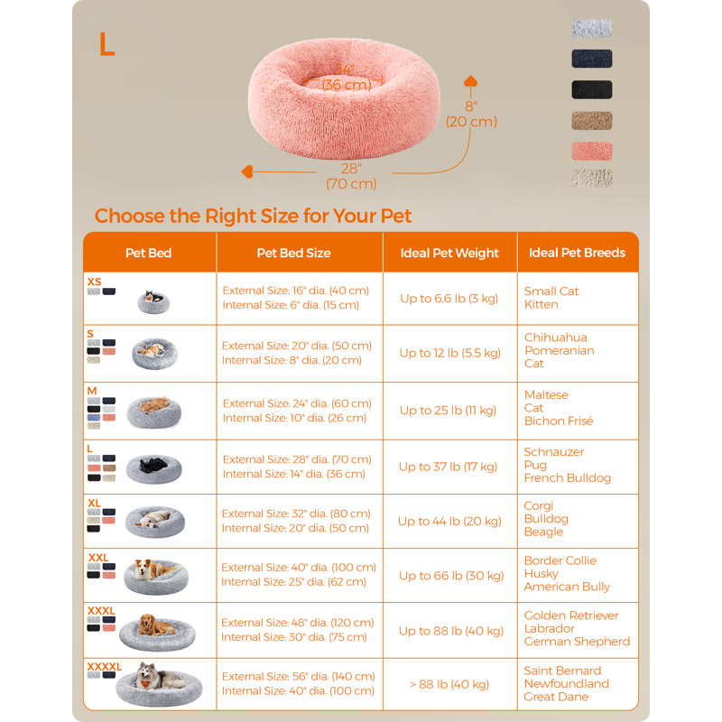 70x70x20cm Round Pet Bed, Pink