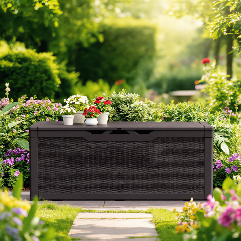 Dark Brown 100 Gallon Outdoor Resin Storage Box For Deck & Patio, Dark Brown