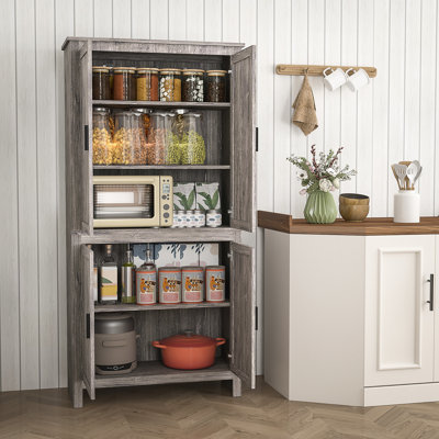 Armoire de cuisine 64 po, armoire de rangement autoportante avec 4 portes et 3 tablettes réglables pour la salle à manger, bois
