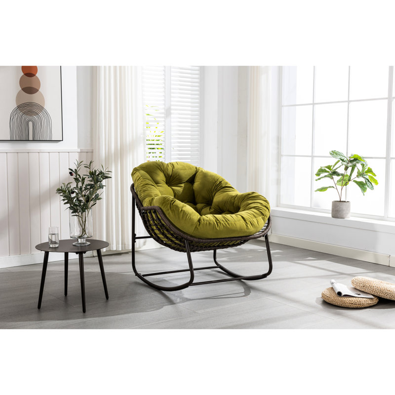 Chaise berçante surdimensionnée avec coussin ergonomique, pour porche avant, patio, jardin, salon, siège tissé à la main olive