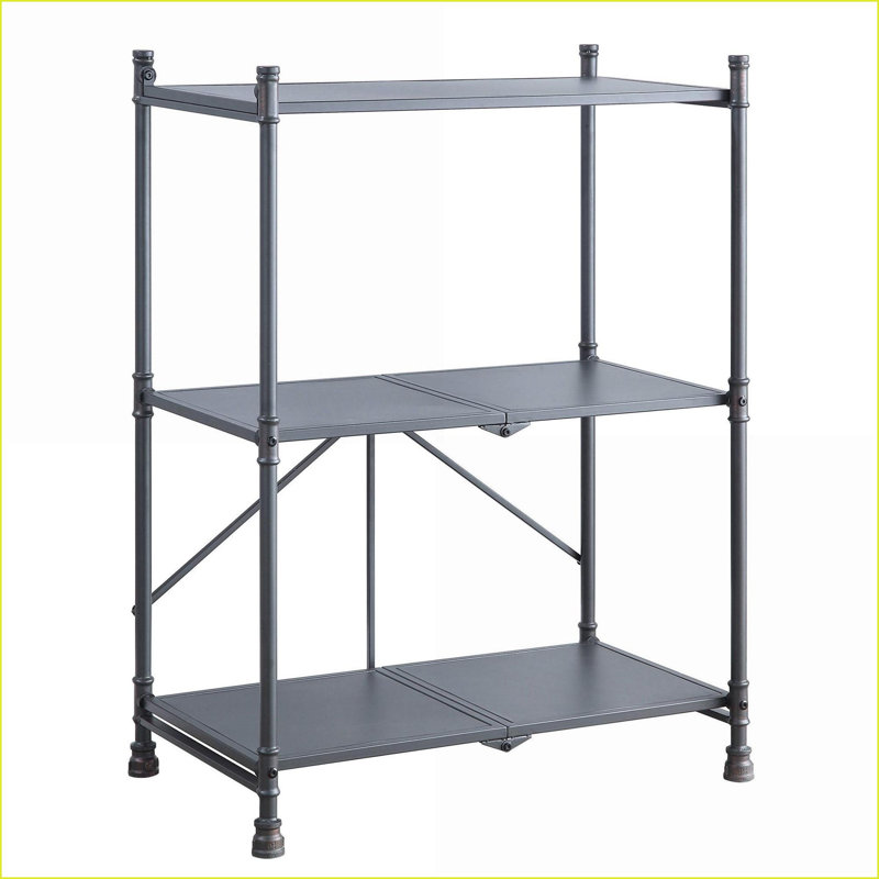 Console en métal rustique pliable à 3 niveaux, noir sablé & amp; Bronze foncé brossé à la main | Industriel, rustique | Métal