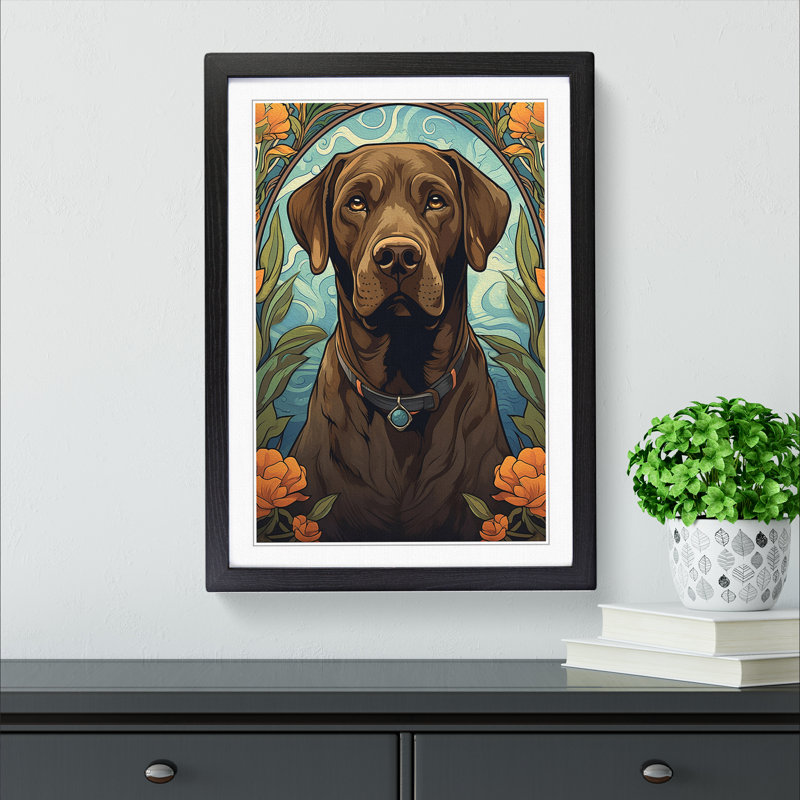Labrador Retriever Nouveau - Single Picture Frame Print on Wood, Black Framed, 46cm H x 34cm W x 2cm D
