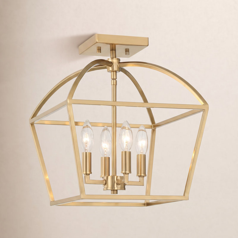 Plafonnier semi-encastré à 4 lumières, Brass