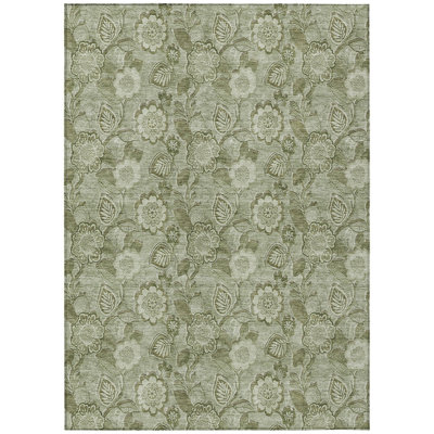 Machine Washable Indoor/Outdoor Xhevrie Aloe Rug