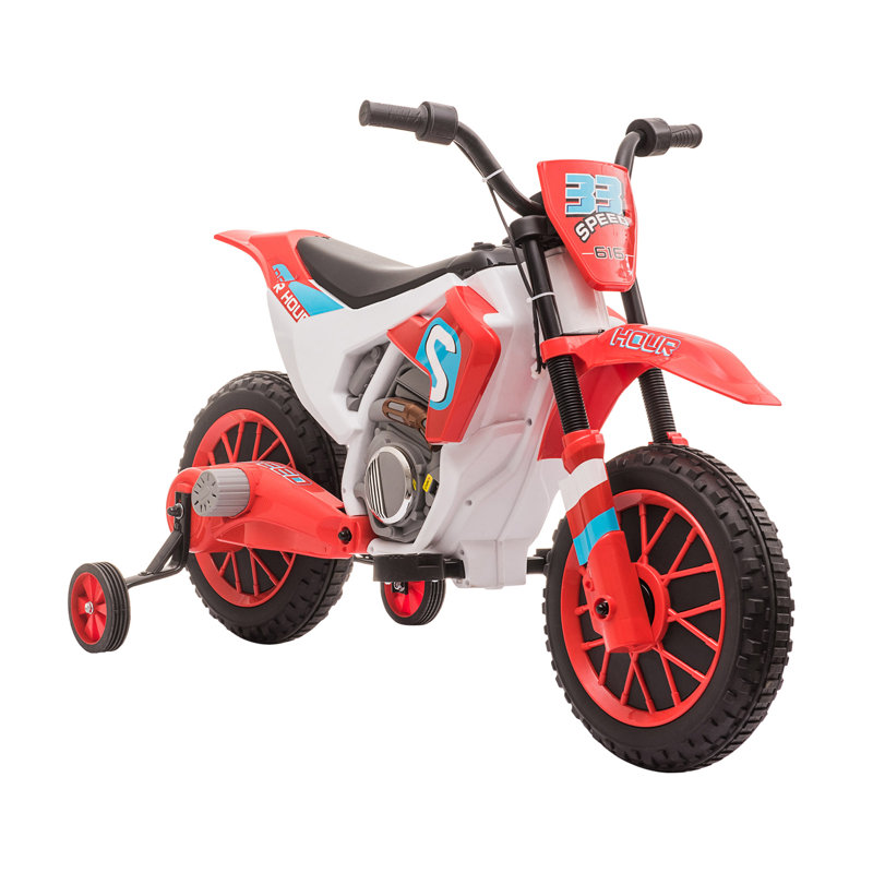 Red 12V Electric Ride-On Motorcycle with Training Wheels