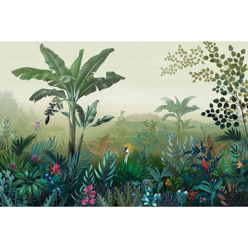 Papier peint tropical, art mural jungle exotique, Vert, L 54,96 po x l 81 po