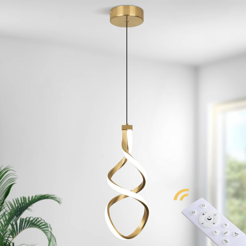  1-Light Led Pendant Light with Remote Control, Gold