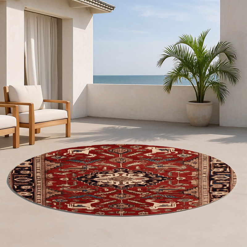 Tapis d'intérieur et d'extérieur brun Persian, Rond 5 pi