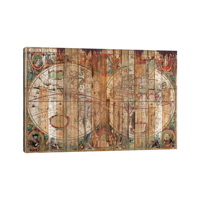 Reclaimed Wood Map by Diego Tirigall - Wrapped Canvas Print, 20.32 cm H x 30.48 cm W