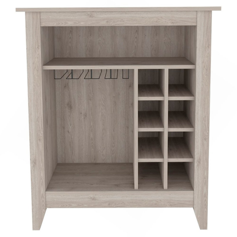 Armoire de bar Essential, une tablette ouverte, six supports à vin intégrés, un tiroir - gris clair, Gris