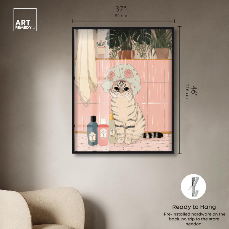 «Shower Cat II» par Art Remedy, H 46 po x l 37 po, Noir