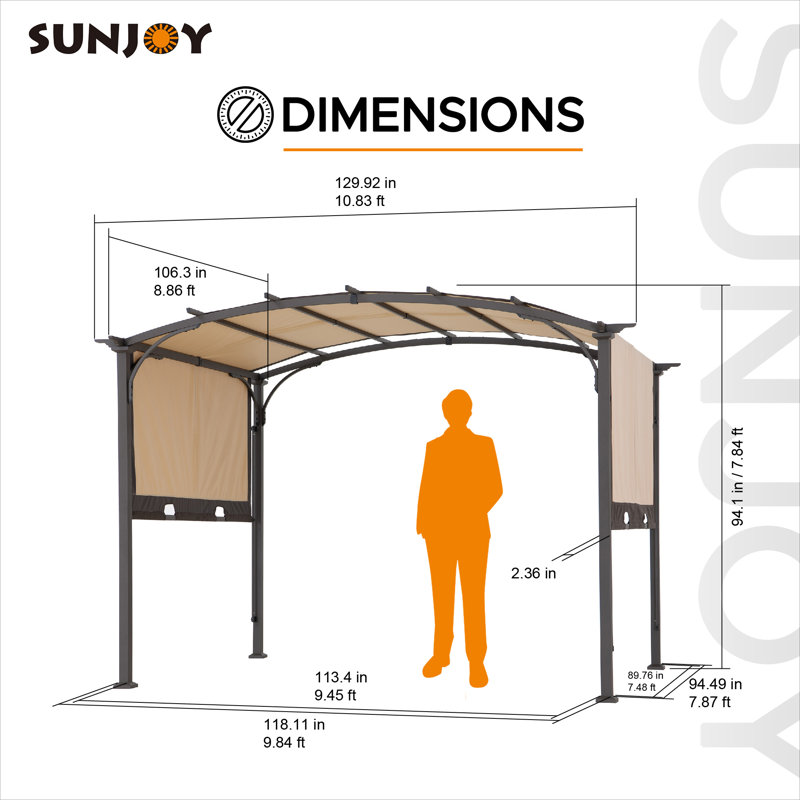 Tan and Brown Steel Arched Pergola with Adjustable Canopy