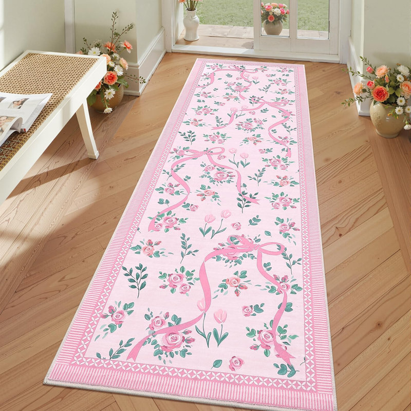 Tapis décoratif lavable, Rose, Tapis de couloir 2 pi x 6 pi