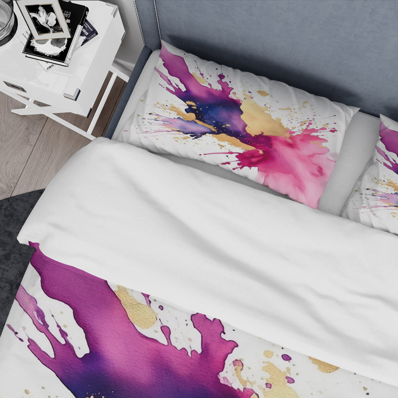 Ensemble de housse de couette mauve et rose, Housse de couette pour grand lit et 2 taies décor