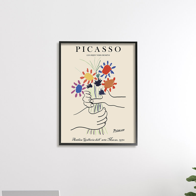 Peinture classique Picasso mains tenant un bouquet, H 30 po x l 24 po, Giclée encadrée noir minuit