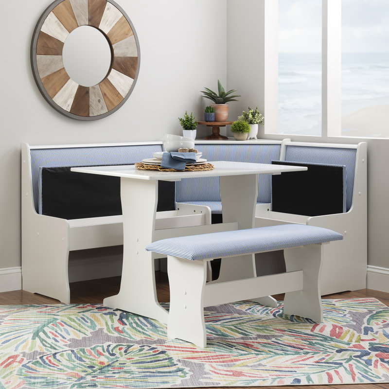 Ensemble de coin-repas tapissier avec rangement caché 5 personnes Kasdan, Bleu / blanc