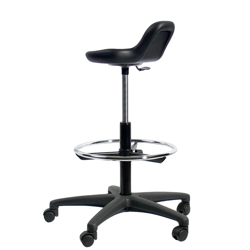 Adjustable Height Ergonomic Stool with Footring and Wheels