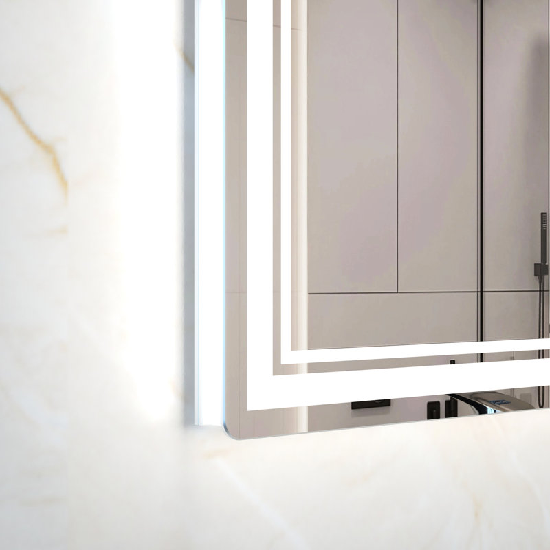 Led Bathroom Mirror 60X40 Inch, Waterproof & Long-Lasting, 3 Color Modes, Aluminum Frame, Smart Button, Wall Mounted Large