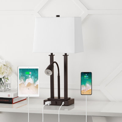 Igna 23.75" 2-Light Modern Farmhouse Metal LED Table Lamp with USB Charging port