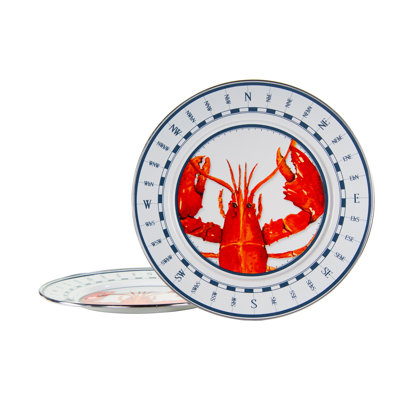 Golden Rabbit Enamelware Lobster 12.5" Chargers, Set of 2
