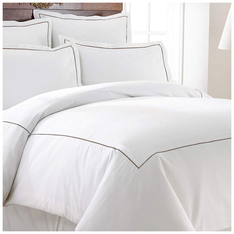 500TC Cotton Single Embroidery Sateen Solid Duvet Cover Set, Taupe