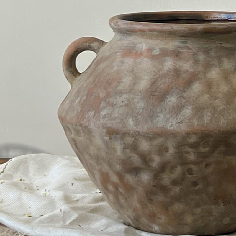 Vase en céramique rustique avec 2 poignées, Brun