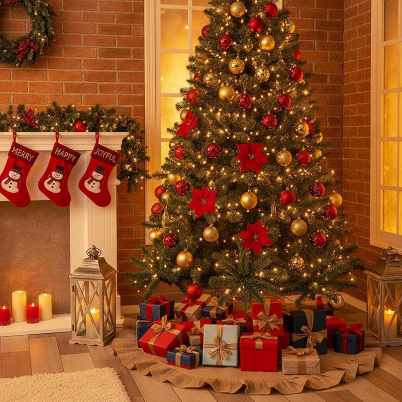 Ruffled Burlap Linen Christmas Tree Skirt – Rustic Farmhouse Tree Base Cover for Holiday & Seasonal Decor