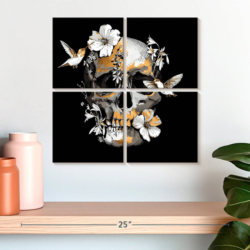 Crâne floral Kerner, H 18 po x l 18 po