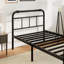 Base de lit plateforme simple en métal noir simple avec tête de lit et pied de lit, support de lattes en acier robuste, aucun sommier requis, rangement sous le lit-1000113778