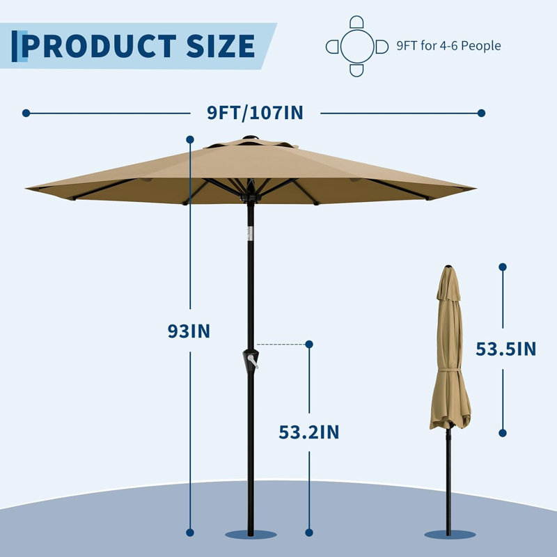 107cm Market Parasol, Brown