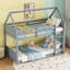 Lit superposé simple au-dessus d'une chambre simple avec tête de lit, pied de lit, garde-corps et échelle, gris, peu encombrant et sécuritaire