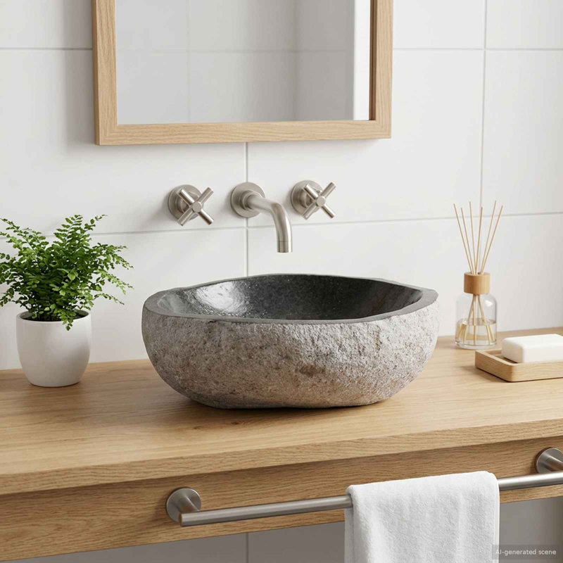 VidaXL 300mm W Grey Riverstone Sink