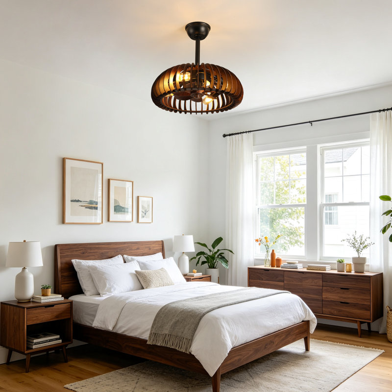20"  Modern Farmhouse Ceiling Fan With Lights And Remote Control For Bedroom