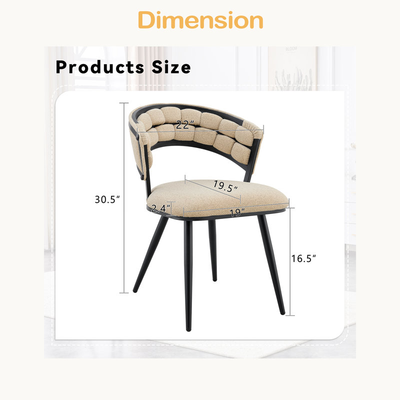 Ensemble de 2 chaises de salle à manger avec pieds noirs et chaises d'appoint rembourrées modernes, Beige