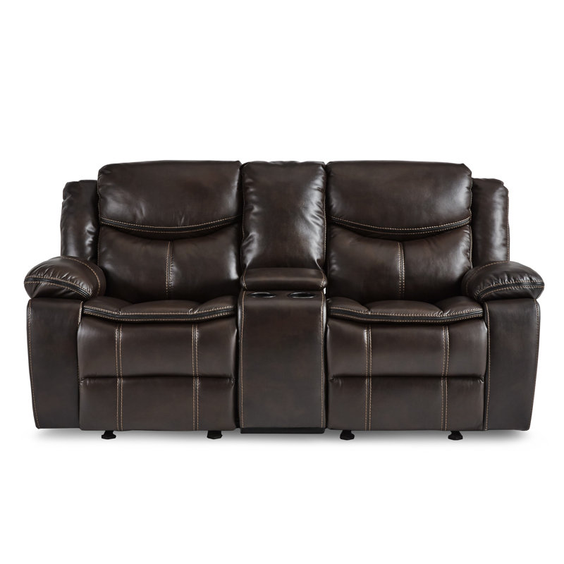 Causeuse inclinable avec fauteuil coulissant manuel moderne de 78,5 po Hanhalyn, Similicuir brun
