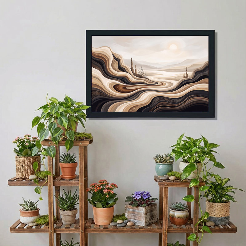 «Wavy Layered Hills in Earth Tones and sépia Sky», art mural sur toile, 20"H x 30"W