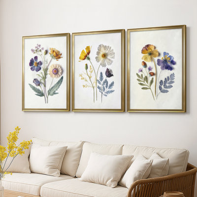 Pressed Flower Memories I - Toile tendue avec châssis sur mesure - 3 pièces