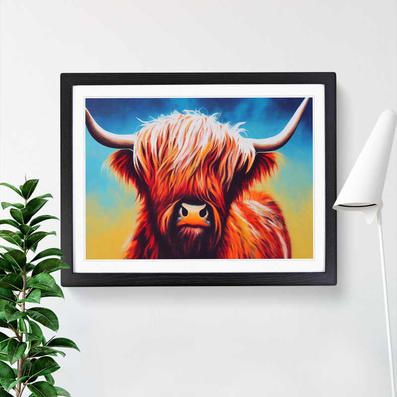 The Highland Cow - Single Picture Frame Print, 25cm H x 34cm W, Black