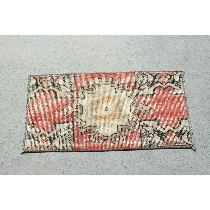 Antique Turkish Small Rug Ideal For Home Entry Door Mat Featuring Red Anatolian Woven Design In A Boho Style