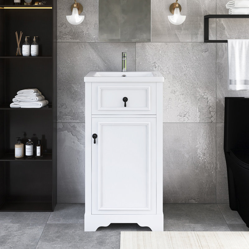 Meuble-lavabo autoportant de 20 po avec plateau en céramique intégré, Blanc, Noir, noir, noir, noir