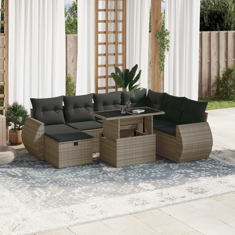 Vidaxl Garden Sofa Set Poly Rattan Large Adjustable Armrests