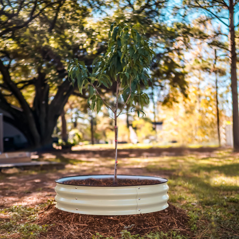 8" Tall 36" Wide Round Metal Outdoor Raised Garden Bed, Pearl White