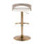 Tabouret réglable avec pivot en métal doré, bois gris clair et similicuir blanc avec repose-pieds arrondi en T - ensemble de 3
