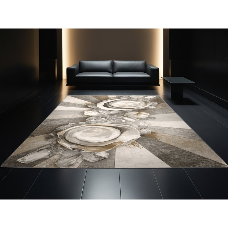 Tapis gris moelleux doux et moelleux en oschwick sur glace - reliure grise, 7 x 9