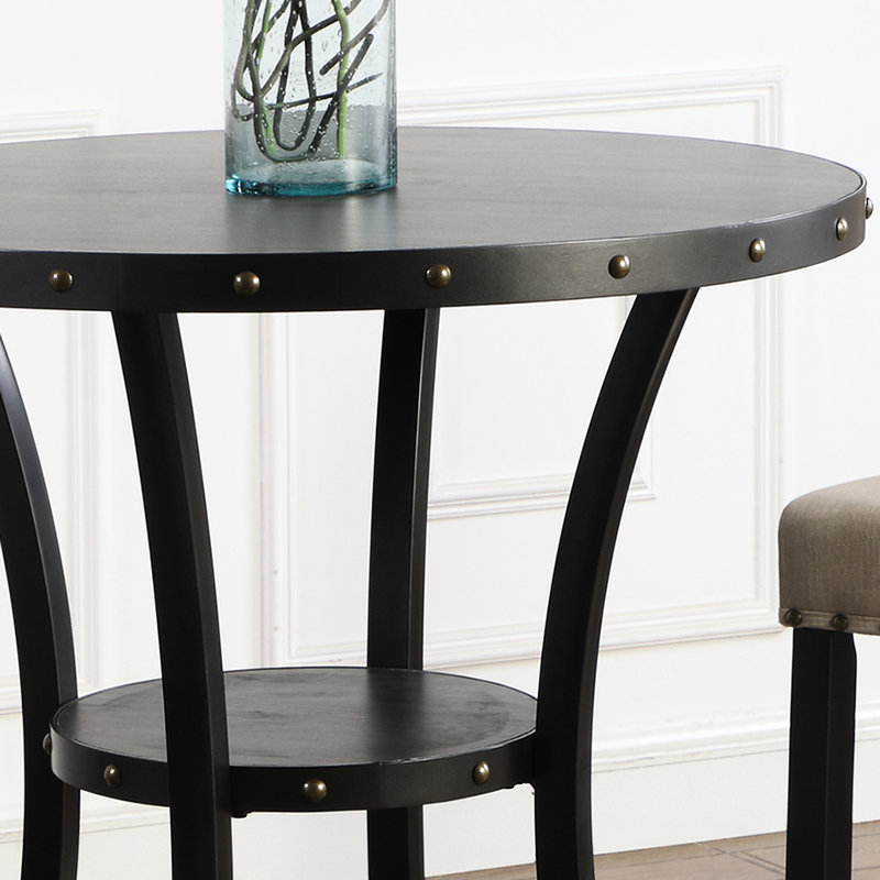 Table de bar 36 po avec tête cloutée - plateau en bois et structure en métal