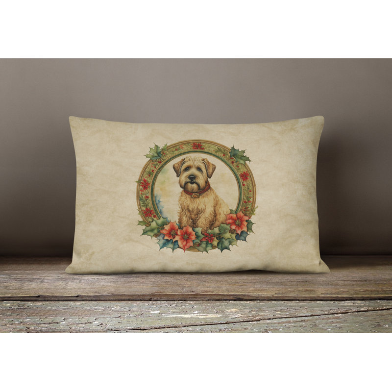 Wheaten Terrier Christmas Flowers Throw Pillow, 12" x 16", Rectangular