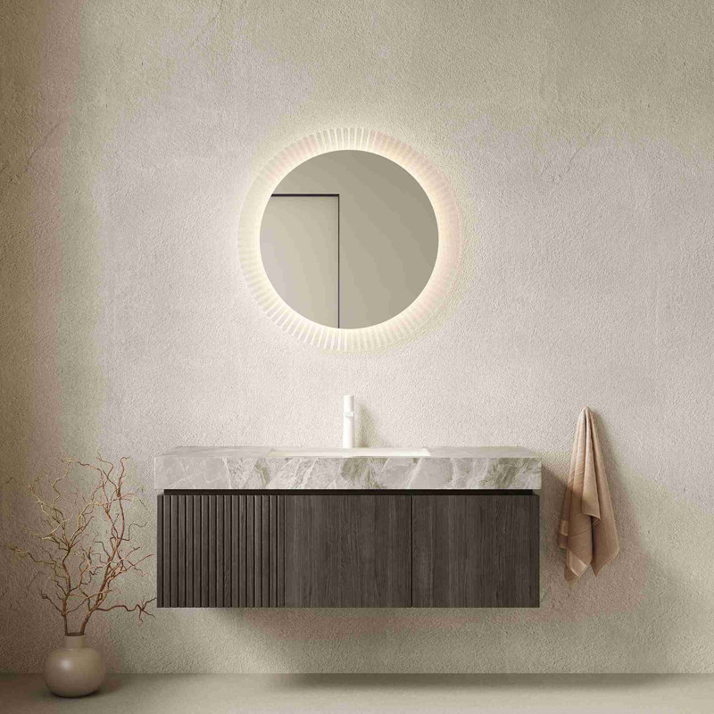 Meuble-lavabo de salle de bain avec plateau en pierre frittée, Espresso, Gris clair, 48"