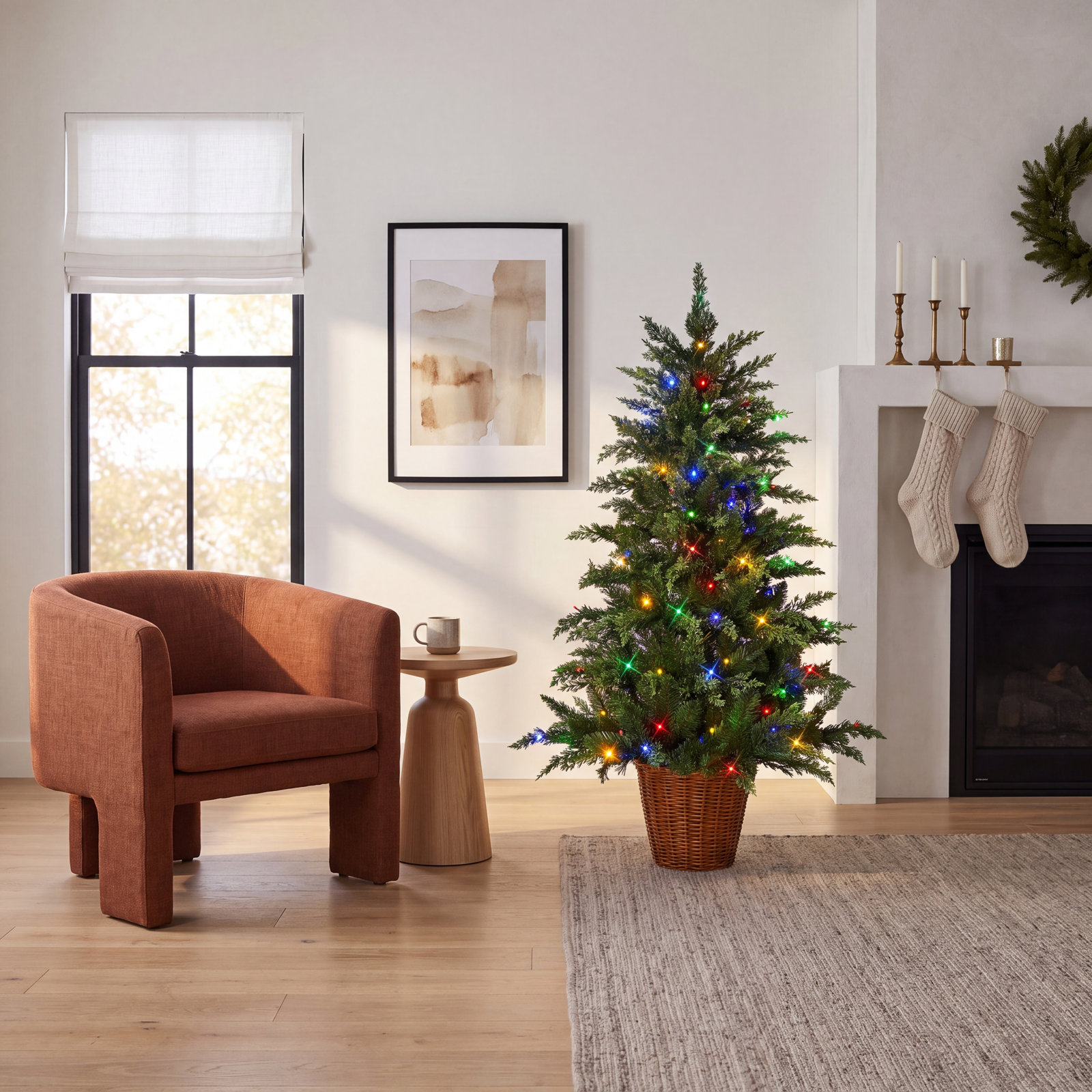 Potted 4' Pre-Lit Pine Potted Christmas Tree