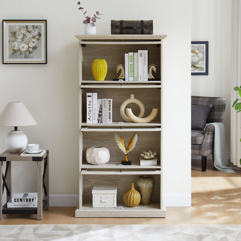 Élégante vitrine à 4 niveaux pour objets de collection et de rangement, Blanc antique